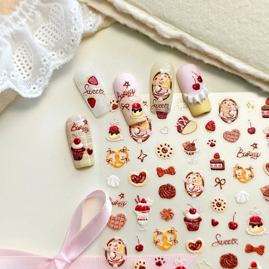LuLuFun Studio Bear Desserts Nail Deco Stickers - DIY Nail Art Decals