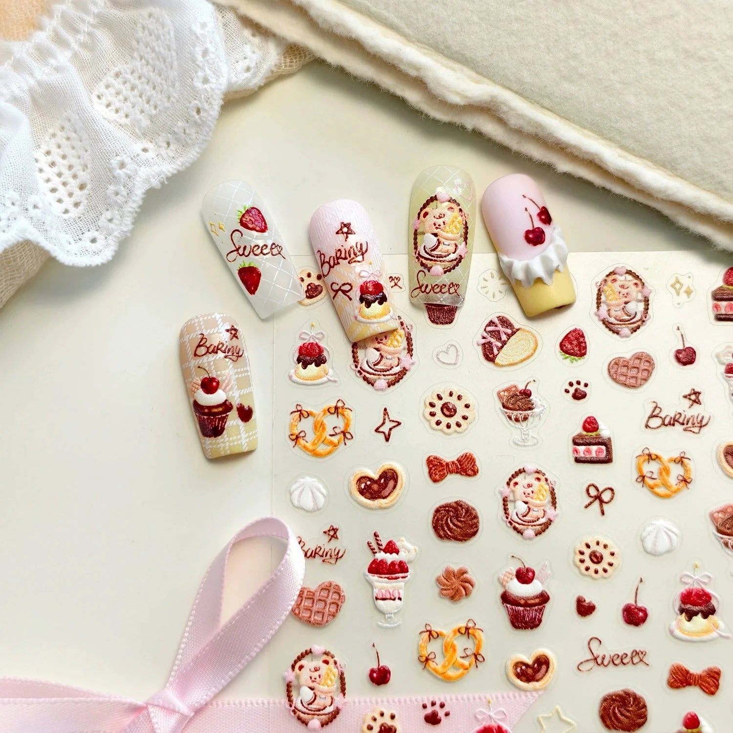 LuLuFun Studio Bear Desserts Nail Deco Stickers - DIY Nail Art Decals