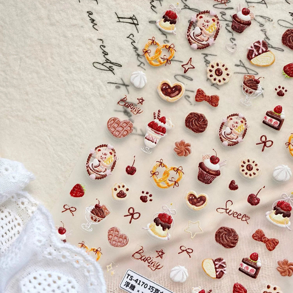 LuLuFun Studio Bear Desserts Nail Deco Stickers - DIY Nail Art Decals