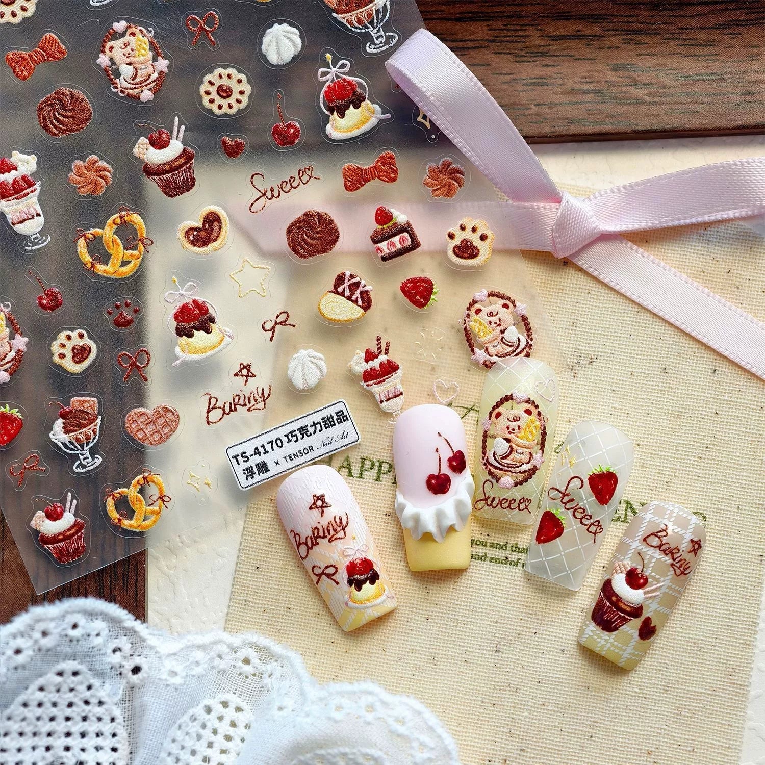 LuLuFun Studio Bear Desserts Nail Deco Stickers - DIY Nail Art Decals