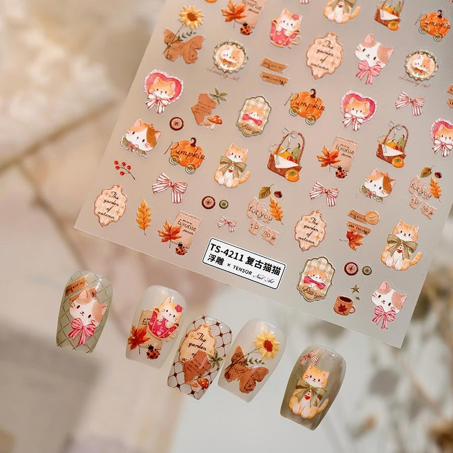 LuLuFun Studio Vintage Kitty Nail Deco Stickers – DIY Manicure Art Decals