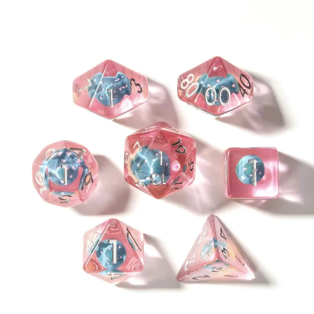 Blue Mushies | Soft Edge Dice | Resin | 7 Piece Set