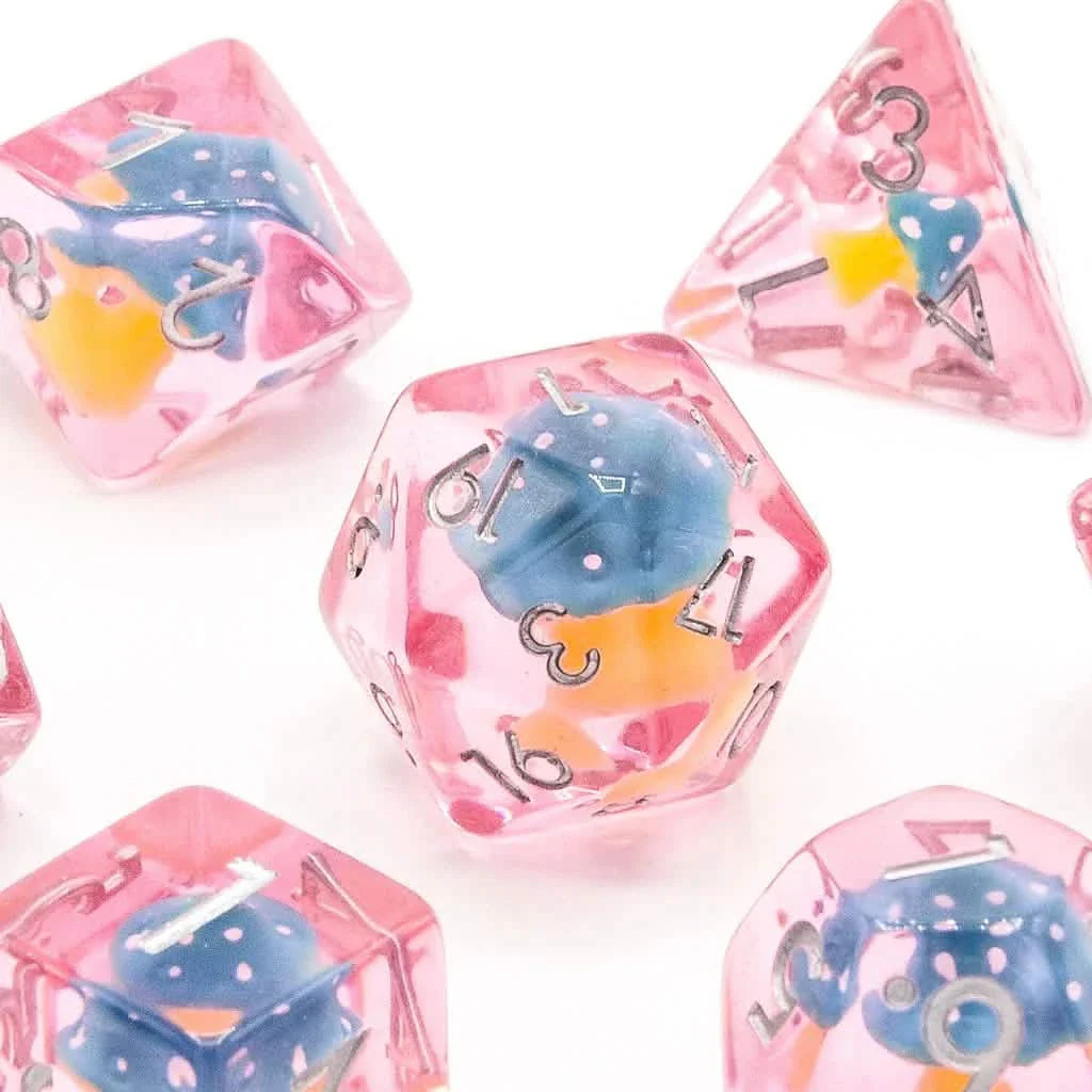 Blue Mushies | Soft Edge Dice | Resin | 7 Piece Set