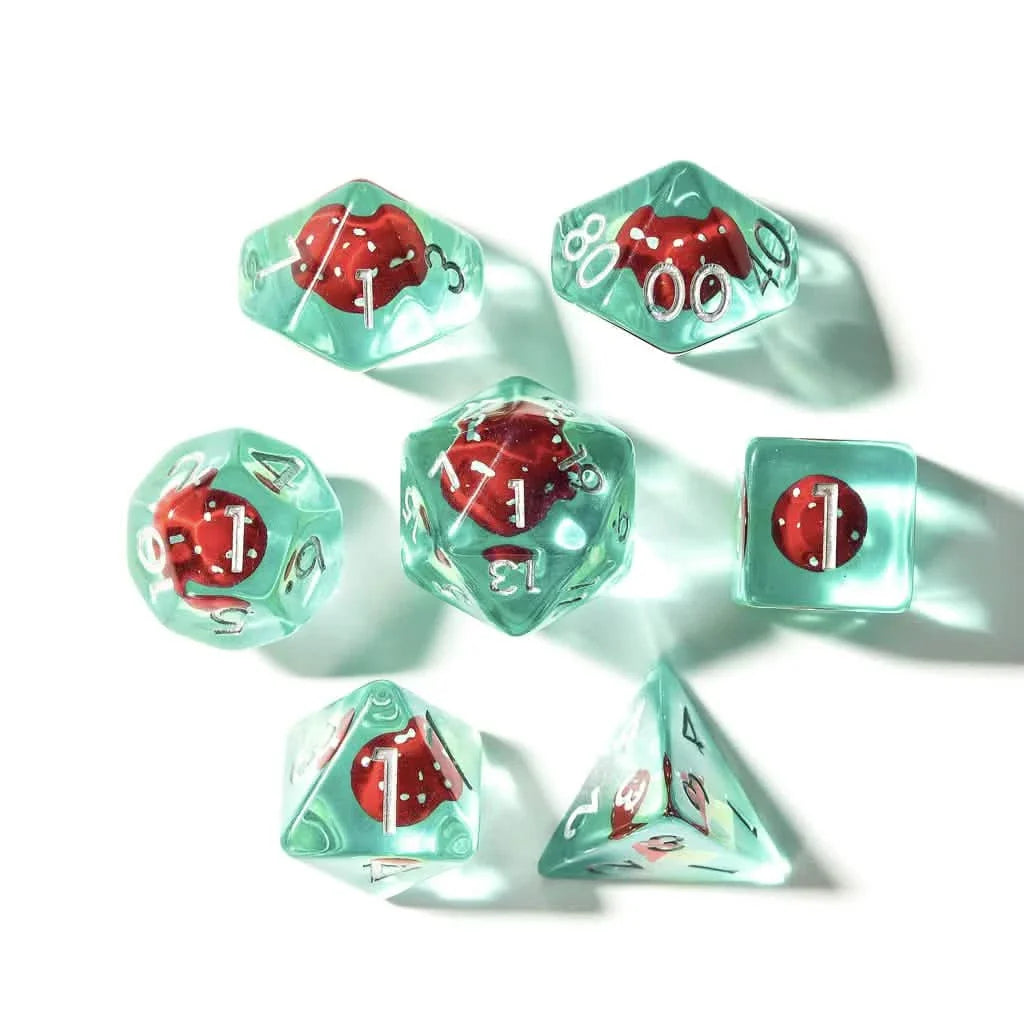 Red Mushies | Soft Edge Dice | Resin | 7 Piece Set