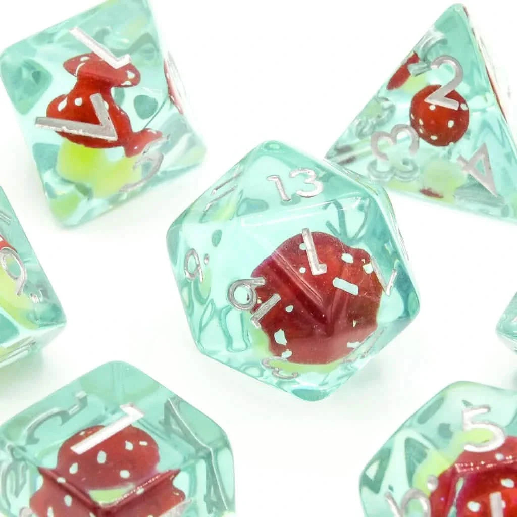 Red Mushies | Soft Edge Dice | Resin | 7 Piece Set