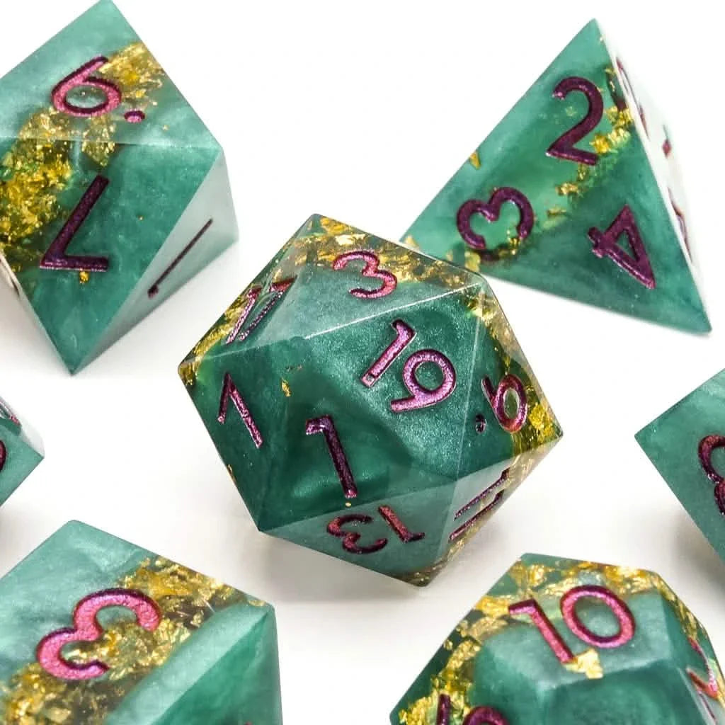 Jaded Turquoise | Sharp Edge Dice | Resin | 7 Piece Set