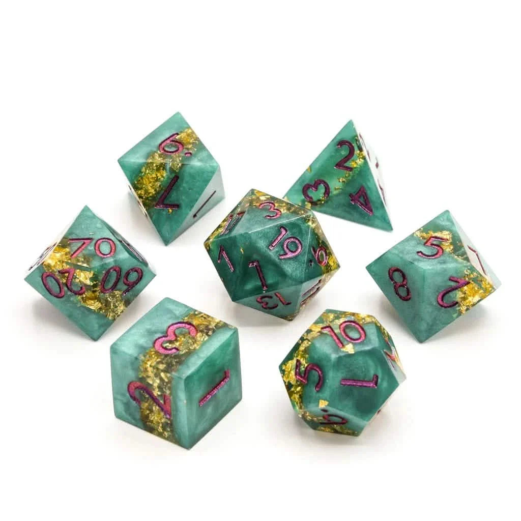 Jaded Turquoise | Sharp Edge Dice | Resin | 7 Piece Set