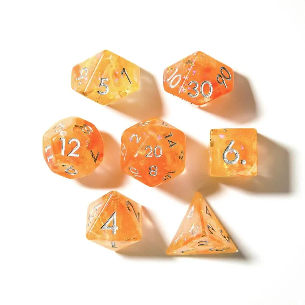 Sunset Enigma | Soft Edge Dice | Resin | 7 Piece Set