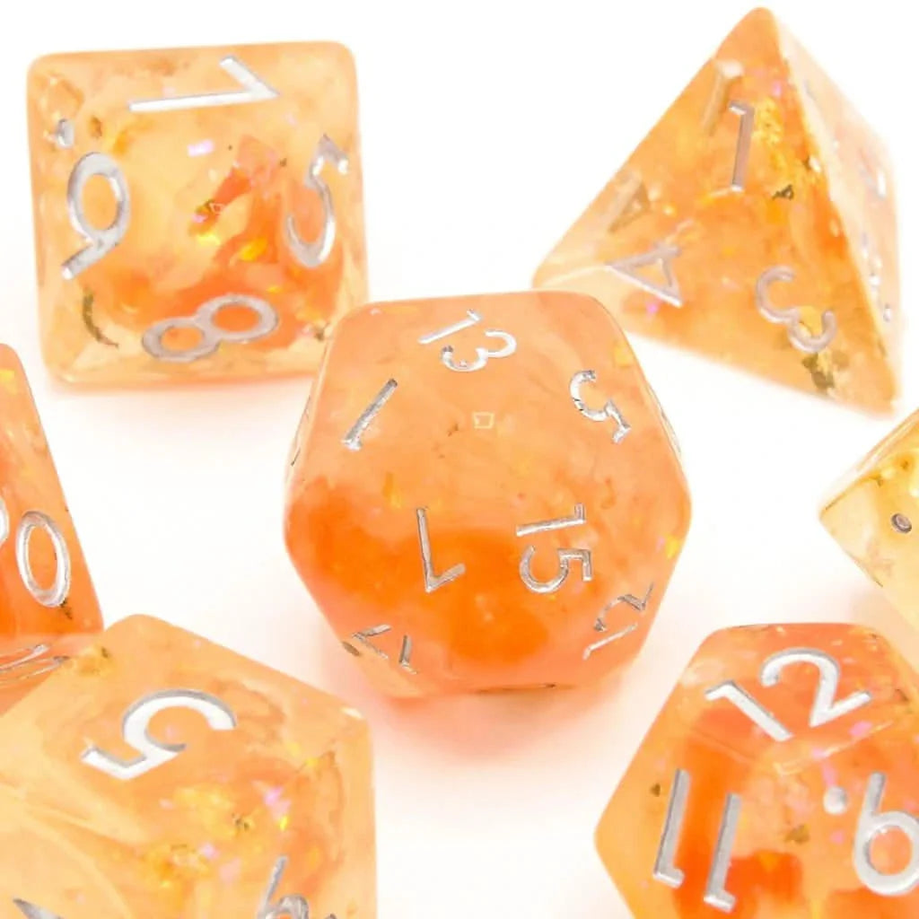 Sunset Enigma | Soft Edge Dice | Resin | 7 Piece Set