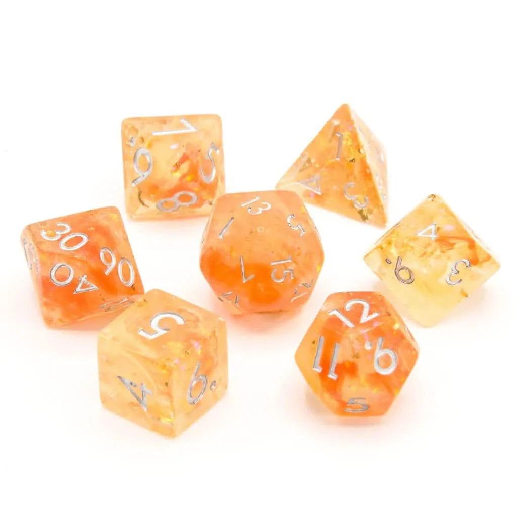 Sunset Enigma | Soft Edge Dice | Resin | 7 Piece Set