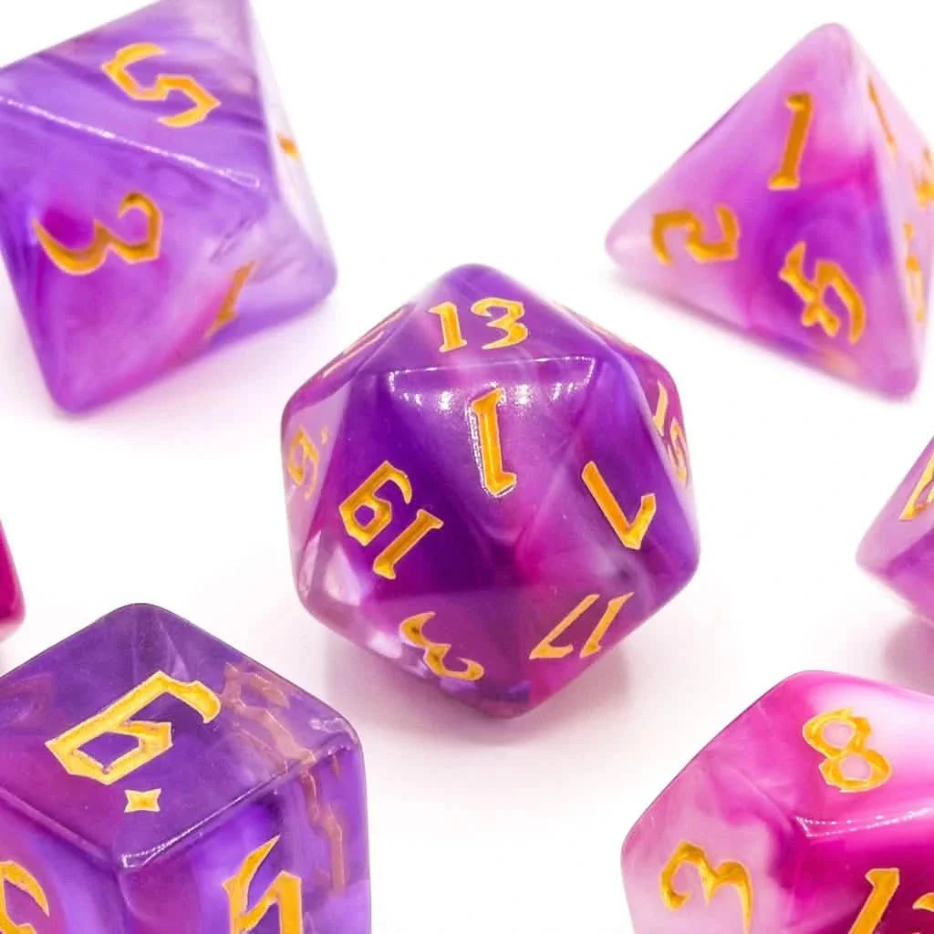 Sugarplum Swirl | Soft Edge Dice | Acrylic | 7 Piece Set