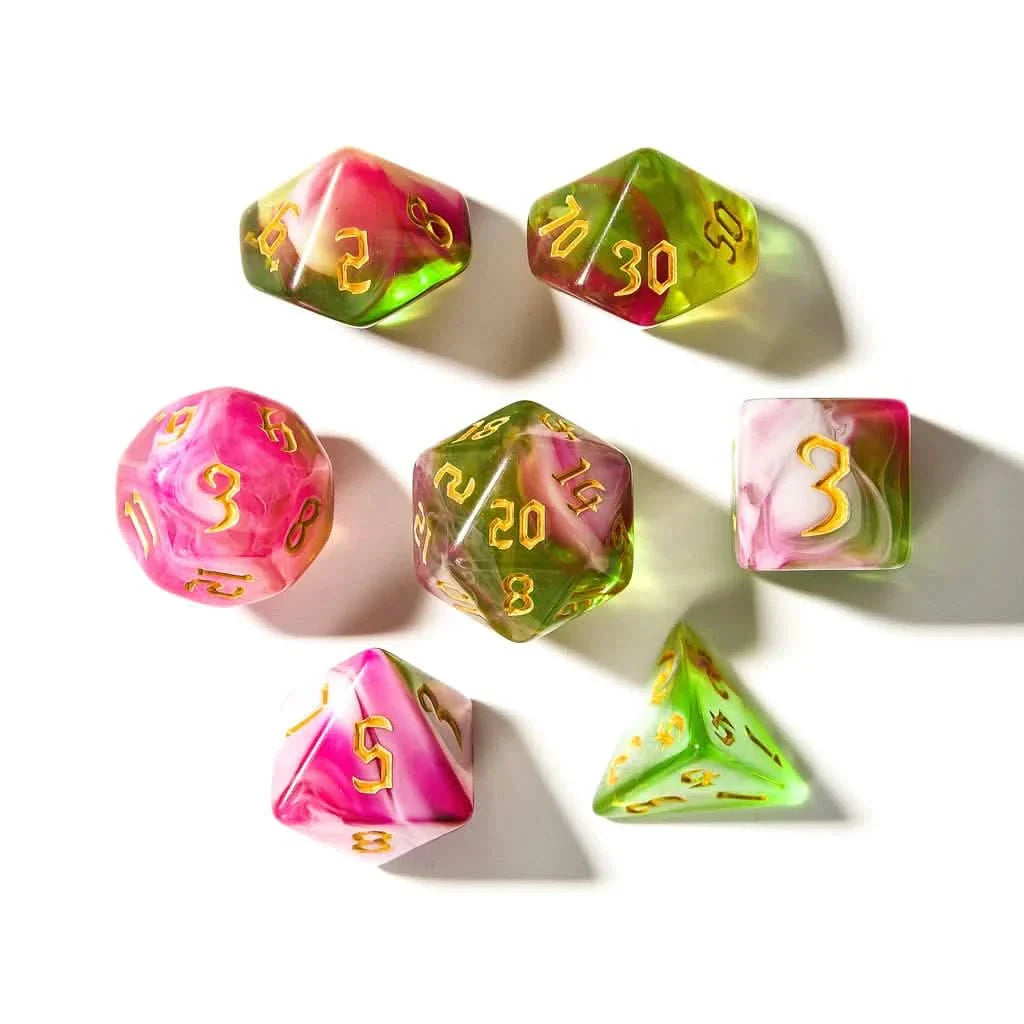 Springtime Swirl | Soft Edge Dice | Acrylic | 7 Piece Set