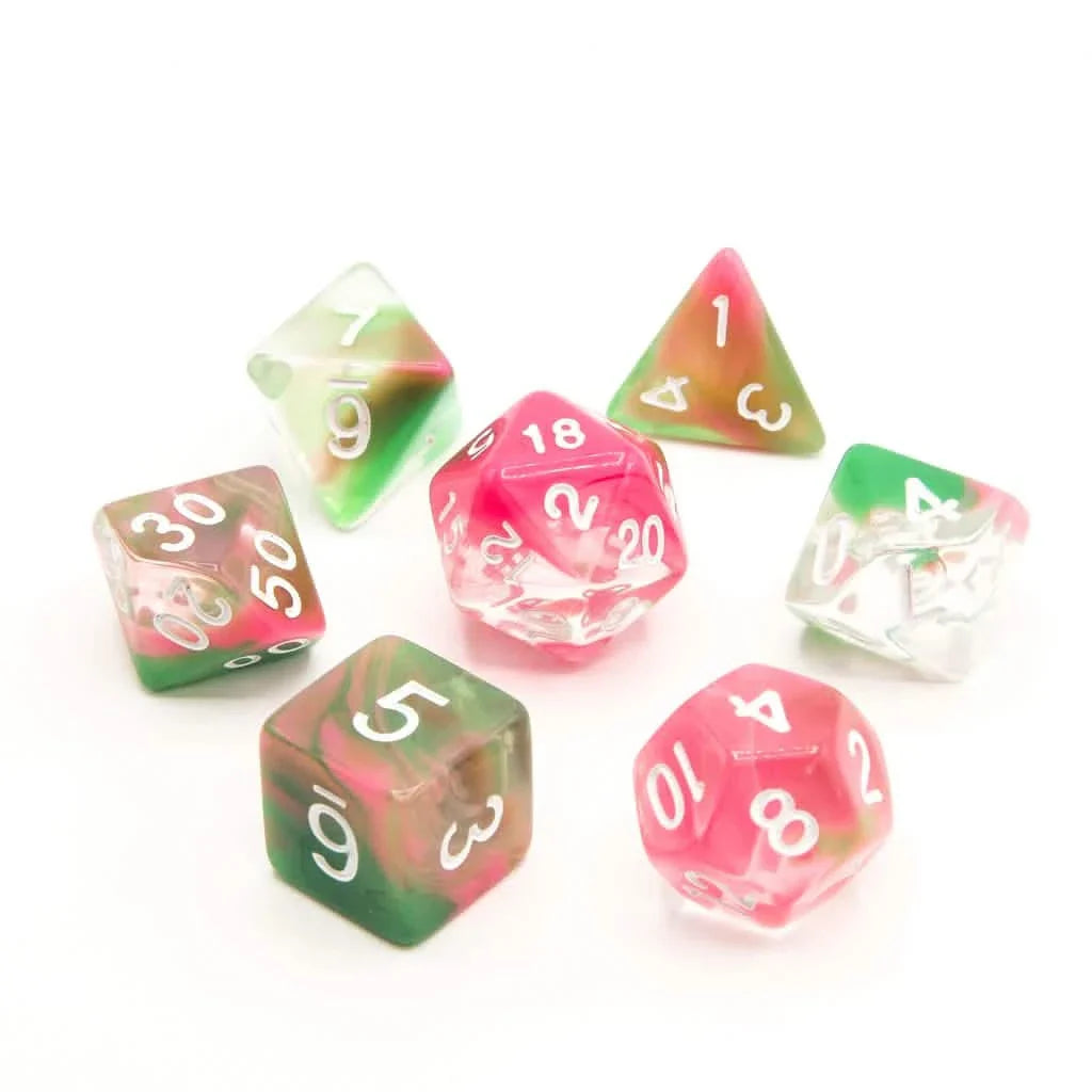 Watermelon Sugar | Soft Edge Dice | Acrylic | 7 Piece Set