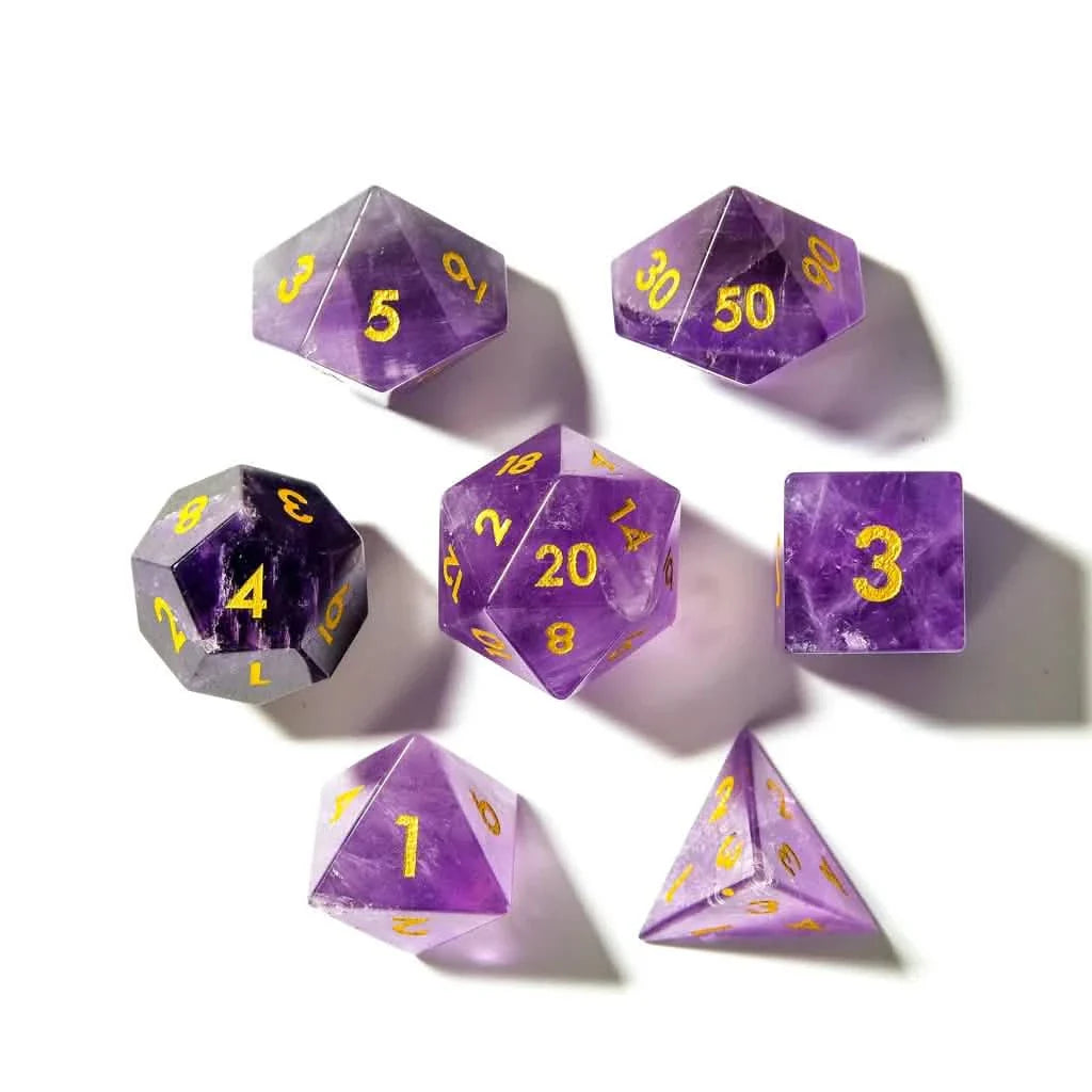 Amethyst | Gemstone Dice | 7 Piece Set