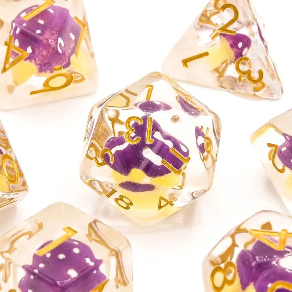Purple Mushies | Soft Edge Dice | Resin | 7 Piece Set