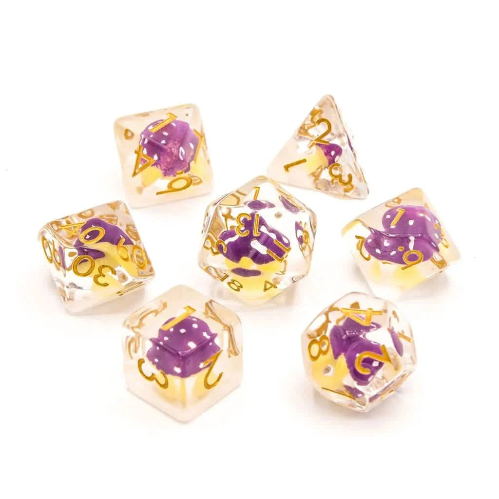 Purple Mushies | Soft Edge Dice | Resin | 7 Piece Set