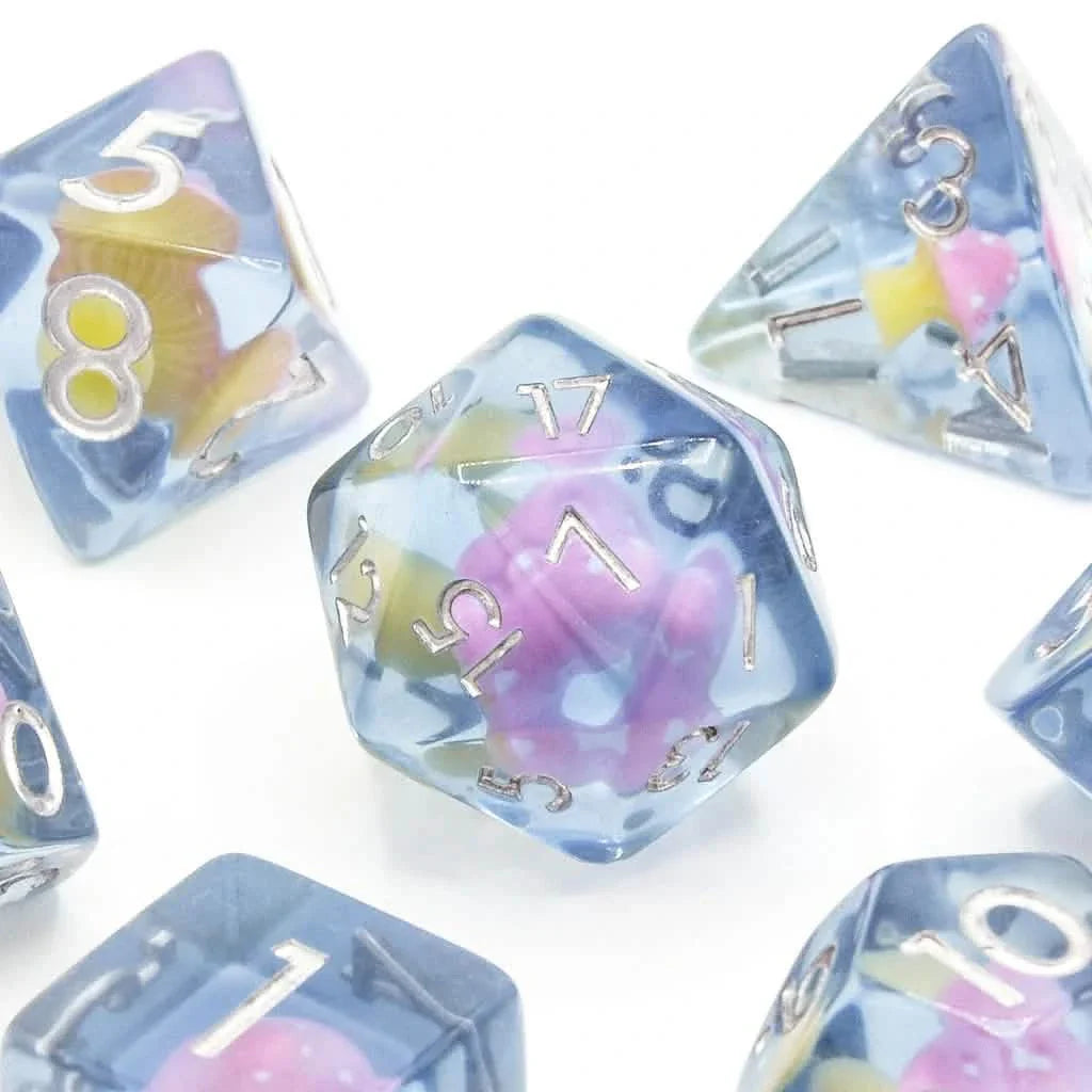 Pink Mushies | Soft Edge Dice | Resin | 7 Piece Set