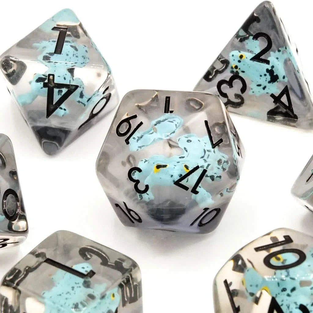 Blue Frogs | Soft Edge Dice | Resin | 7 Piece Set