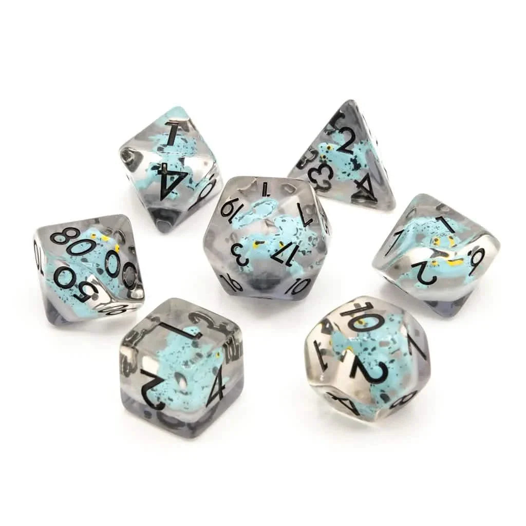 Blue Frogs | Soft Edge Dice | Resin | 7 Piece Set