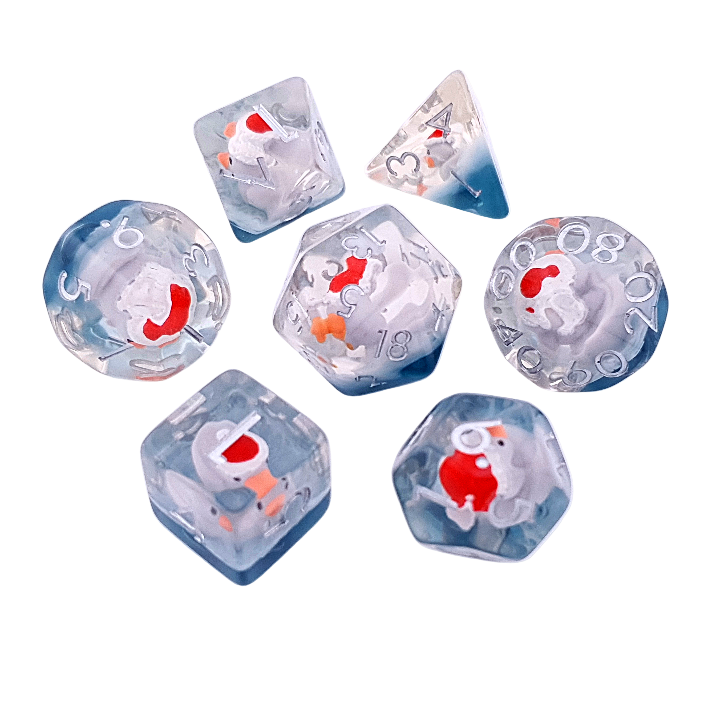 Santa Ducks | Soft Edge Dice | Resin | 7 Piece Set
