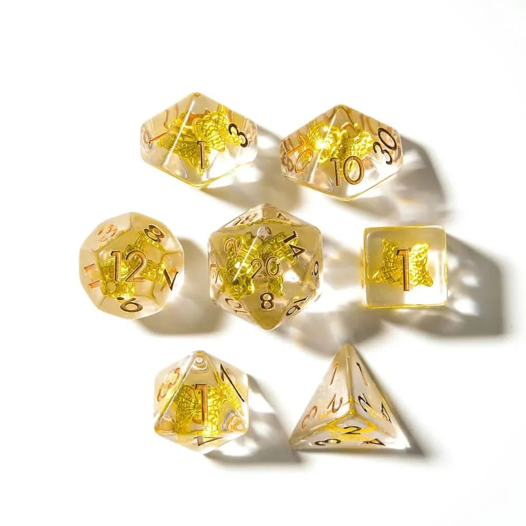 Gold Butterfly | Soft Edge Dice | Resin | 7 Piece Set