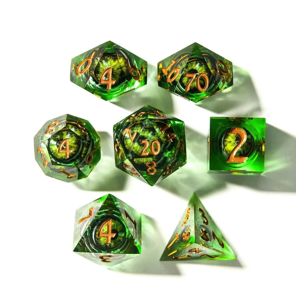 Eye of Emerald | Liquid Core Dice | Resin | 7 Piece Set