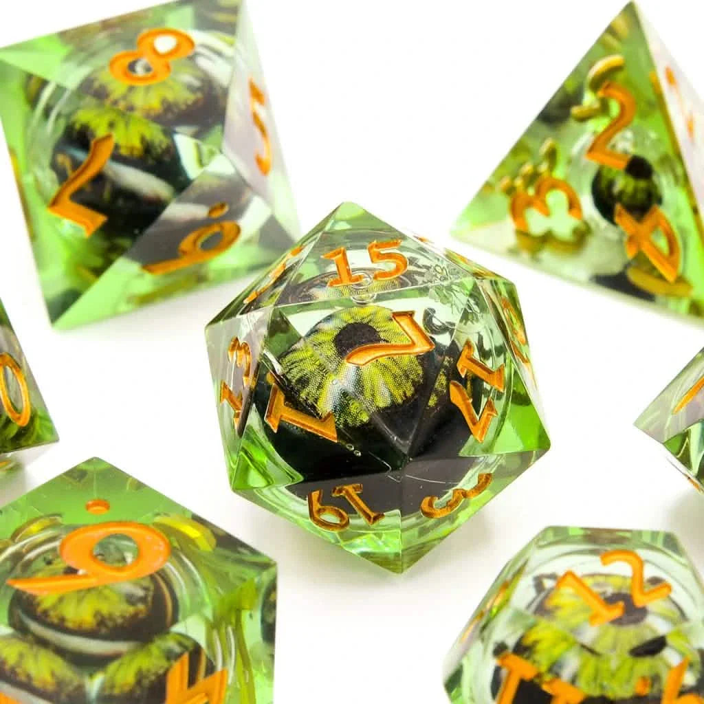 Eye of Emerald | Liquid Core Dice | Resin | 7 Piece Set