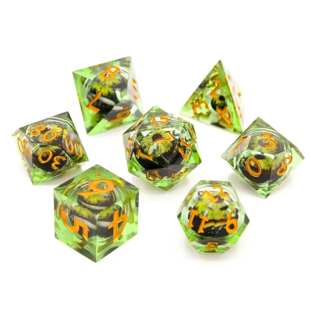 Eye of Emerald | Liquid Core Dice | Resin | 7 Piece Set