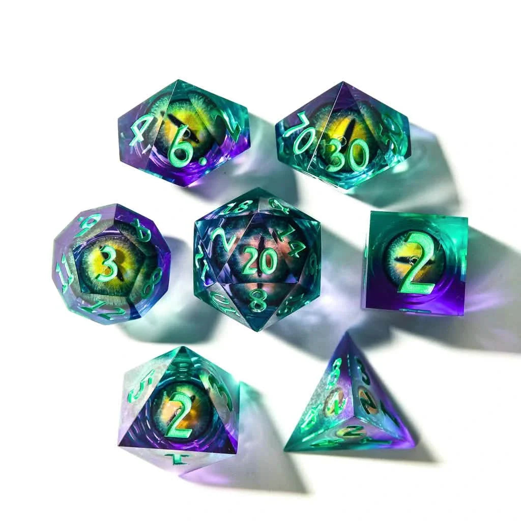 Eye of Vengeance | Liquid Core Dice | Resin | 7 Piece Set