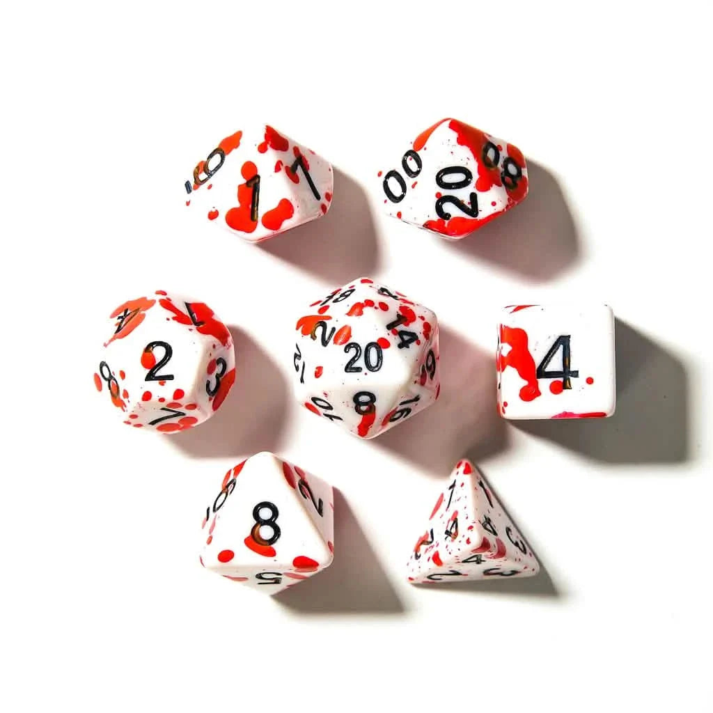 Blood Spatter | Soft Edge Dice | Acrylic | 7 Piece Set