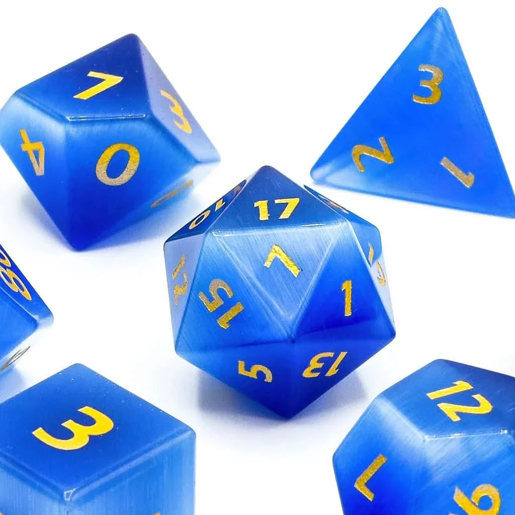 Blue Cats Eye | Gemstone Dice | 7 Piece Set