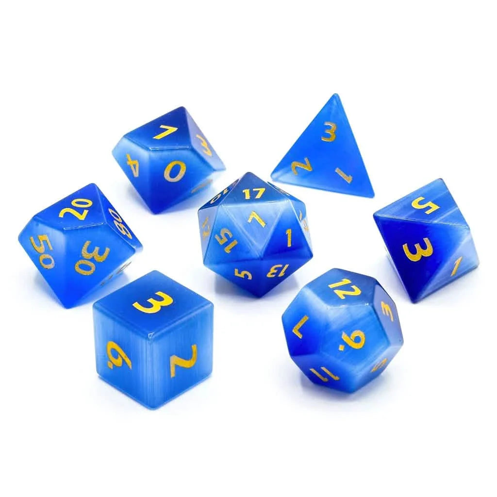 Blue Cats Eye | Gemstone Dice | 7 Piece Set