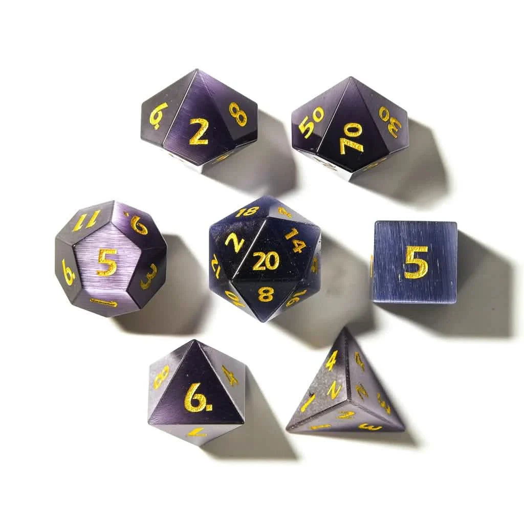 Purple Cats Eye | Gemstone Dice | 7 Piece Set