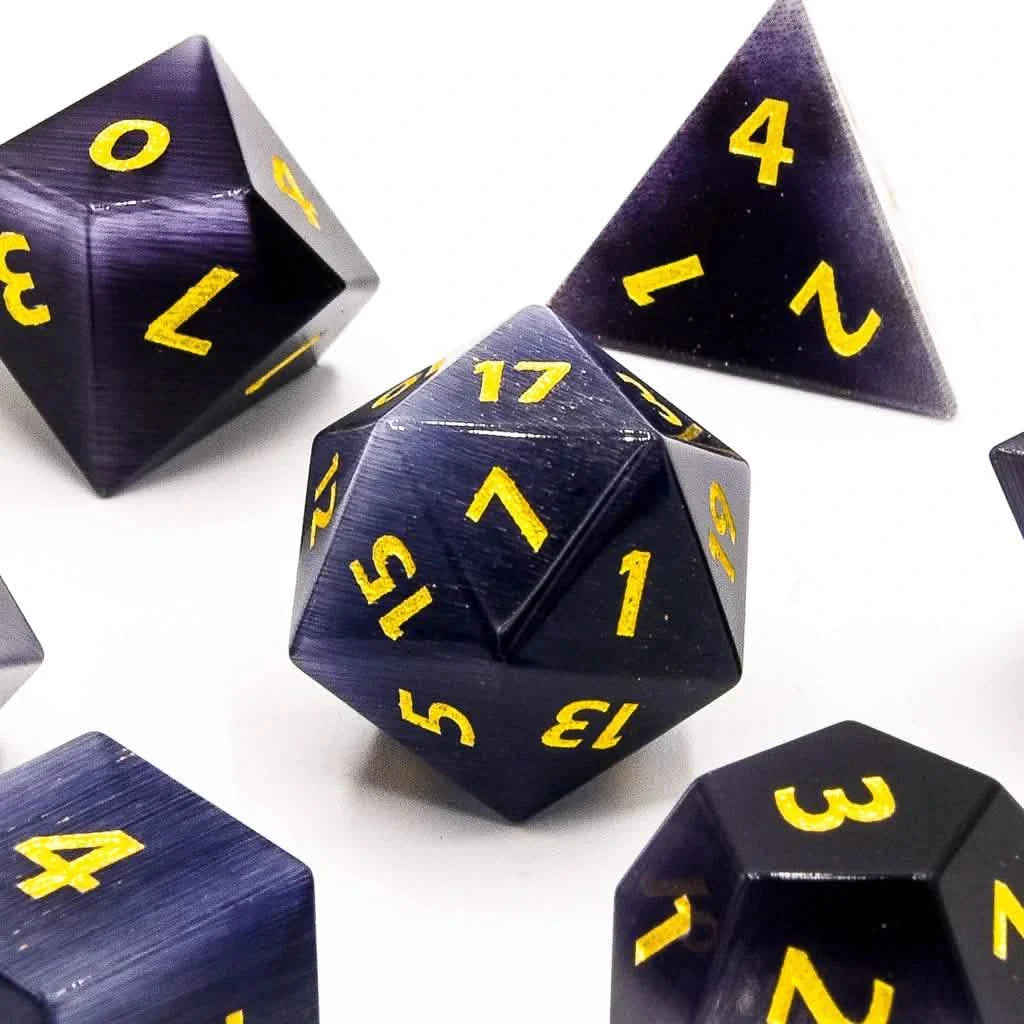 Purple Cats Eye | Gemstone Dice | 7 Piece Set