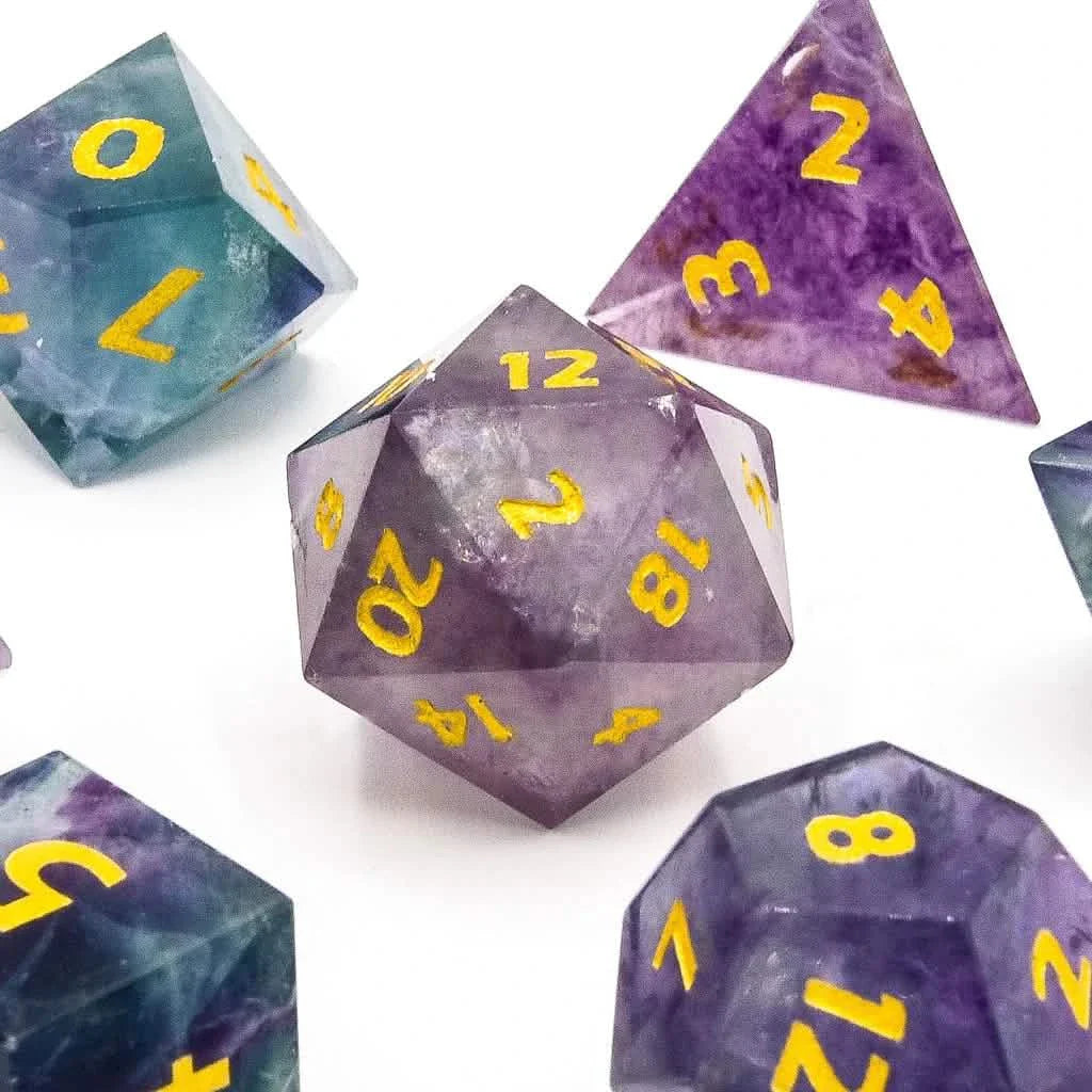 Rainbow Fluorite | Gemstone Dice | 7 Piece Set
