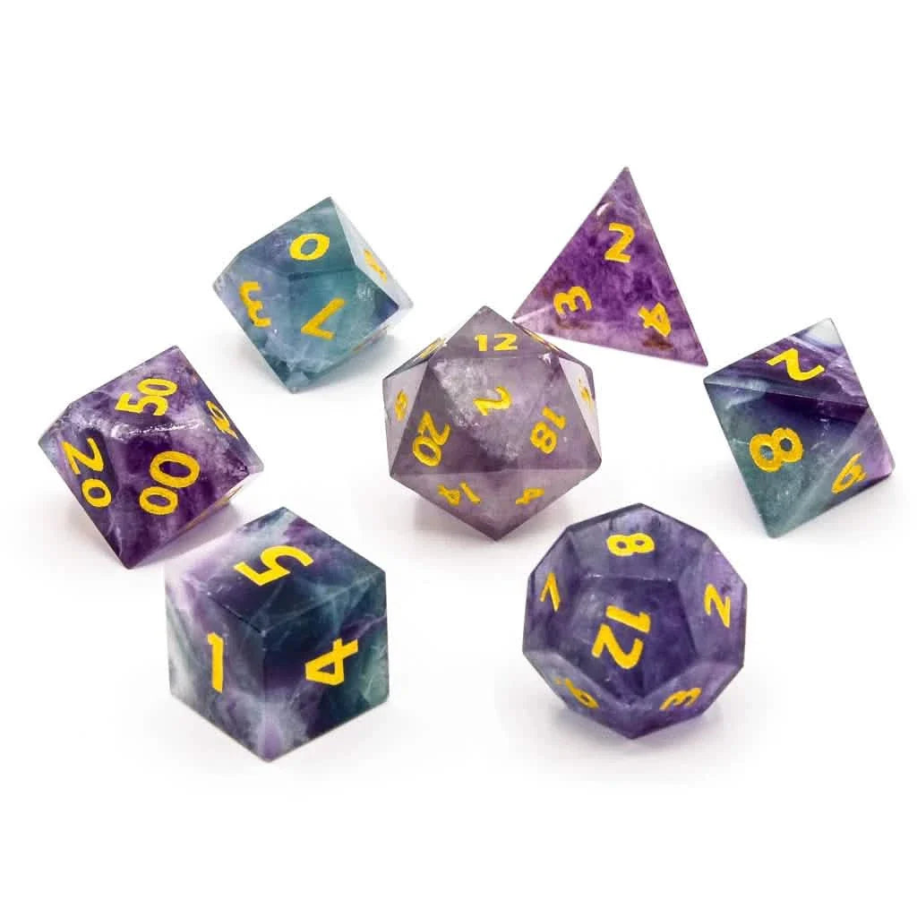 Rainbow Fluorite | Gemstone Dice | 7 Piece Set