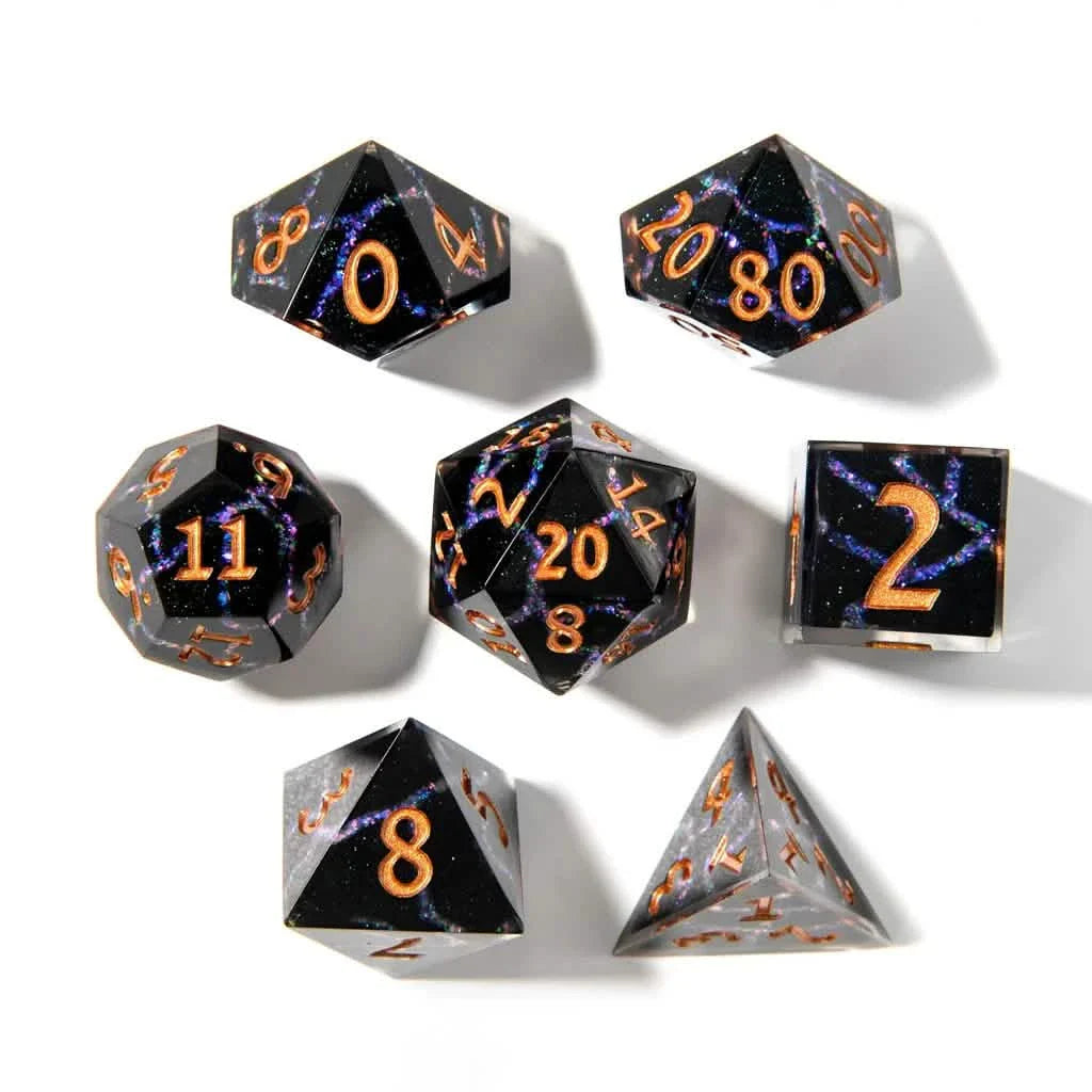 Violet Rift | Sharp Edge Dice | Resin | 7 Piece Set