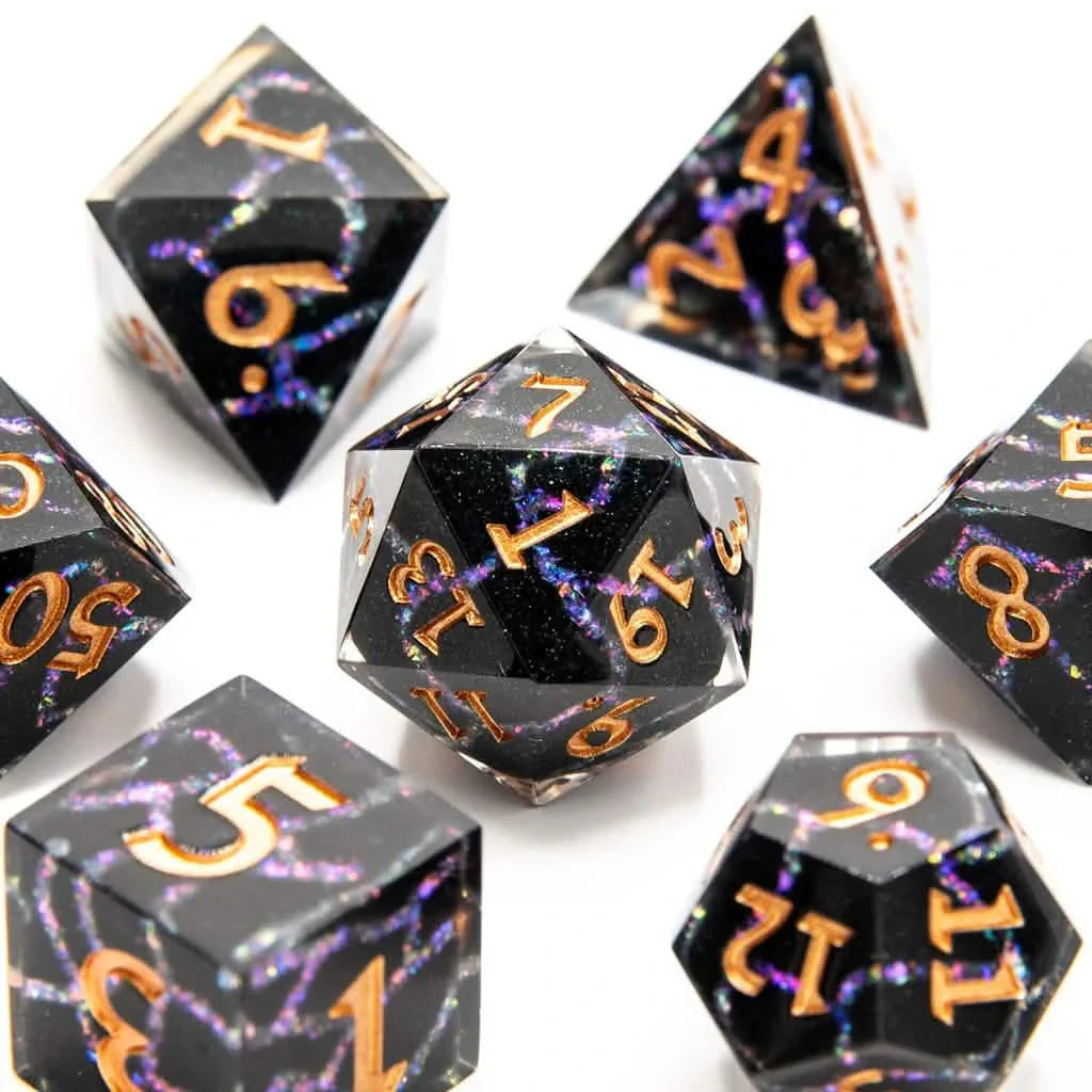 Violet Rift | Sharp Edge Dice | Resin | 7 Piece Set