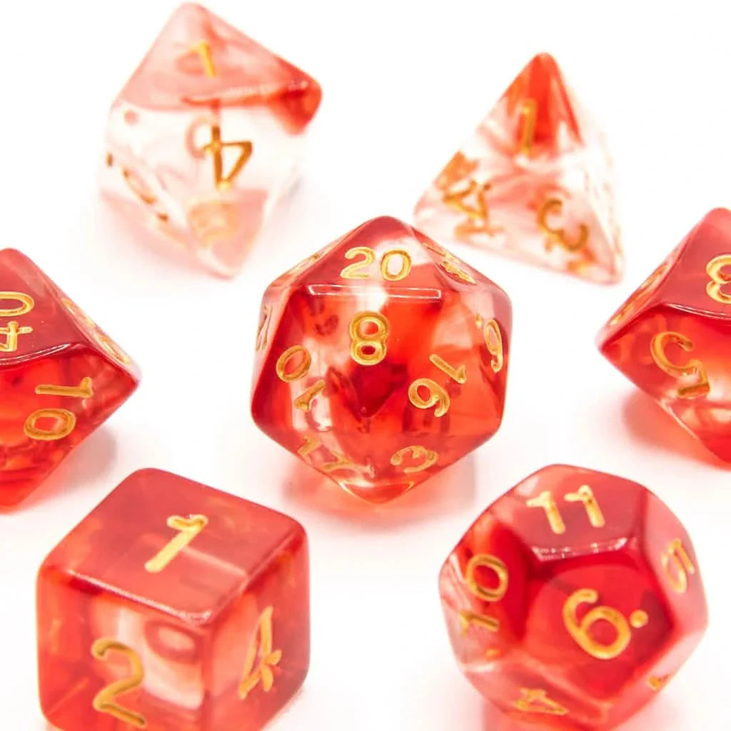 Phoenix Flame | Soft Edge Dice | Acrylic | 7 Piece Set
