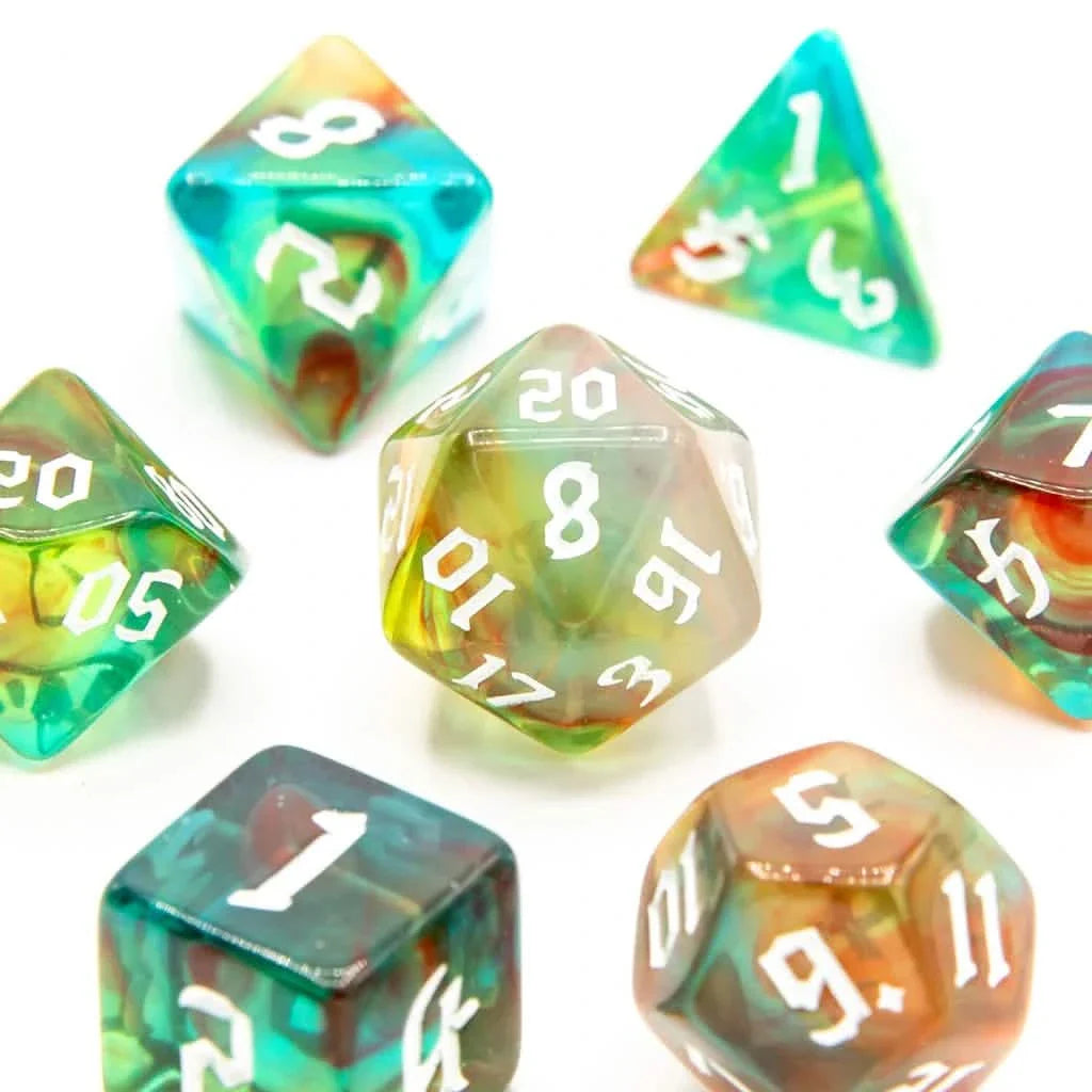 Amber Grove | Soft Edge Dice | Acrylic | 7 Piece Set