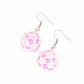 D20 Earrings | Clear with Pink Font