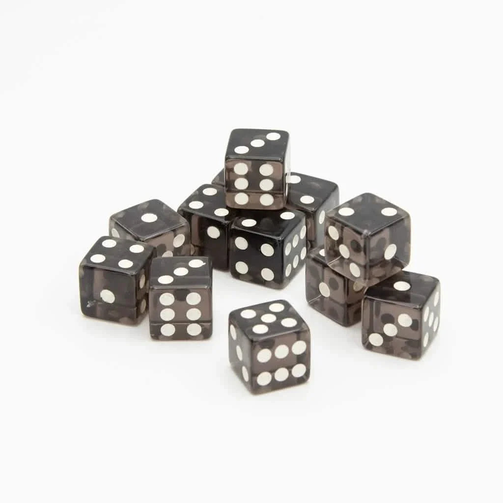 16mm D6 | Transparent Black | Square Edge | 12 Pack