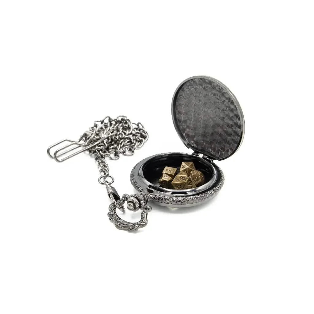 Death's Keeper | Pocket Watch Dice Case | Mini Dice | Ancient Silver