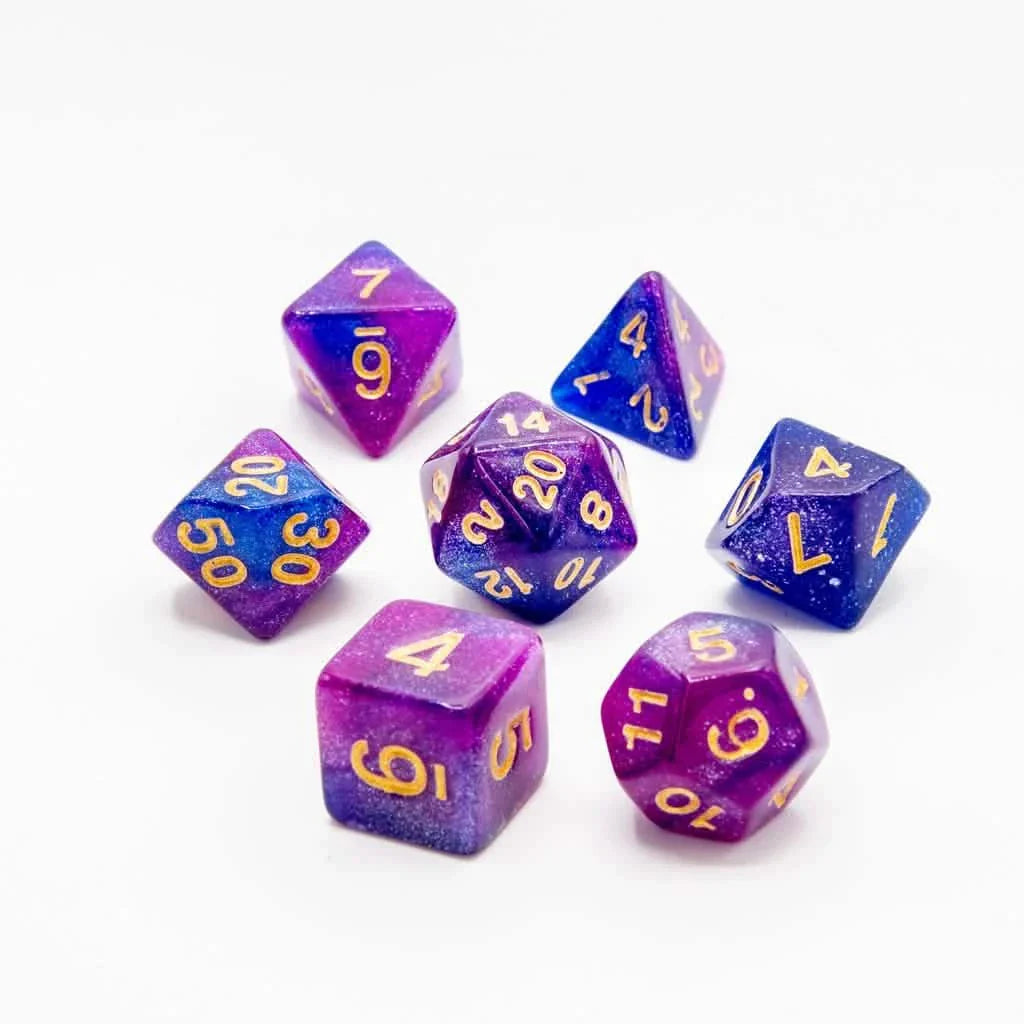 Stellar Twilight | Soft Edge Dice | Acrylic | 7 Piece Set