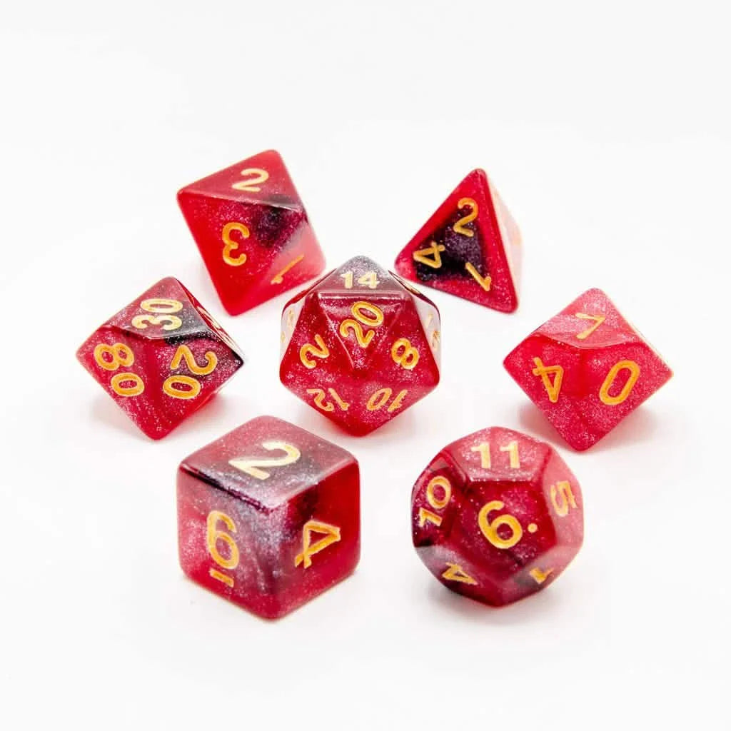 Crimson Stardust | Soft Edge Dice | Acrylic | 7 Piece Set