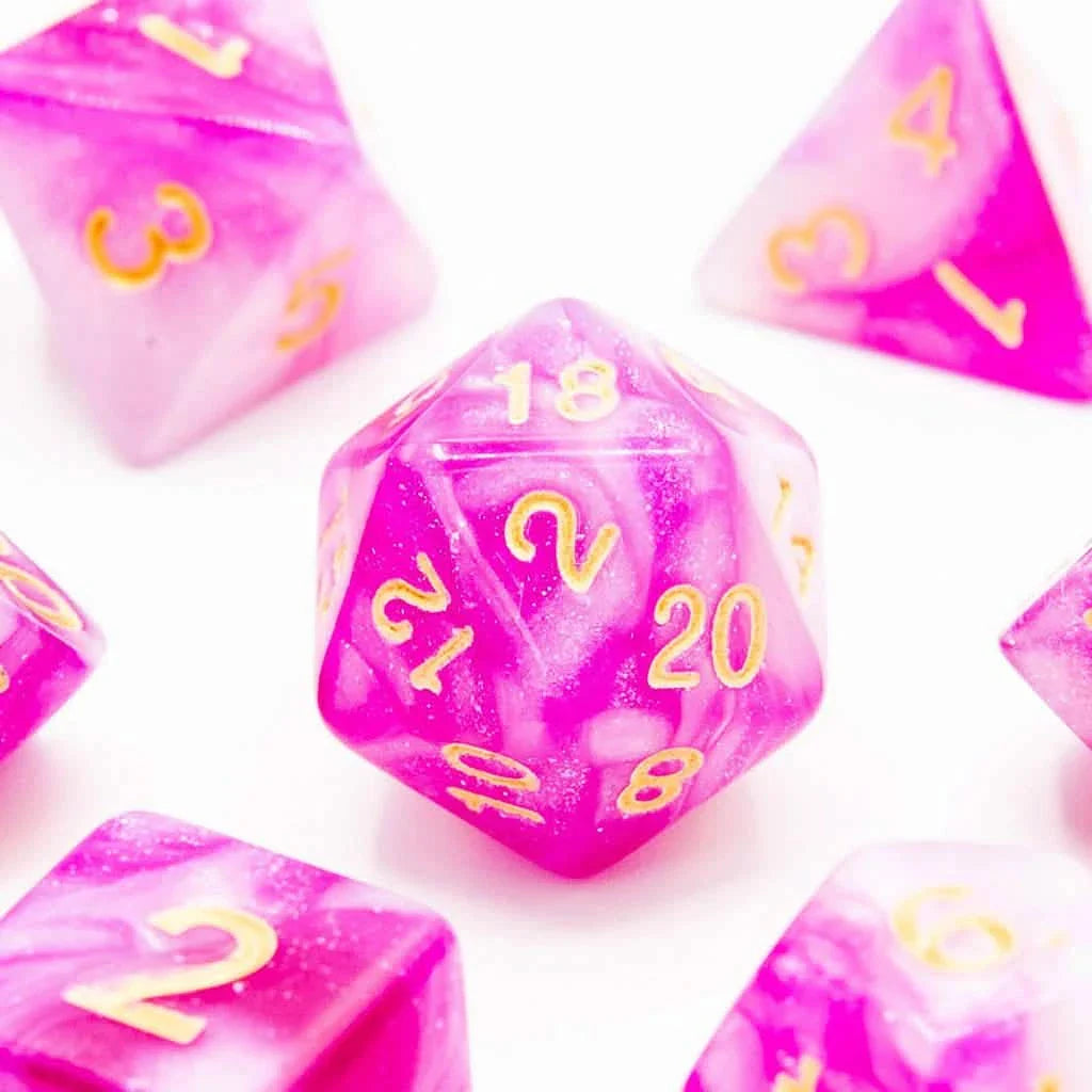 Mallow Sparkle | Soft Edge Dice | Acrylic | 7 Piece Set