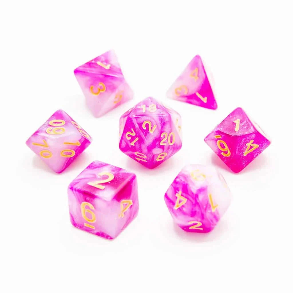 Mallow Sparkle | Soft Edge Dice | Acrylic | 7 Piece Set