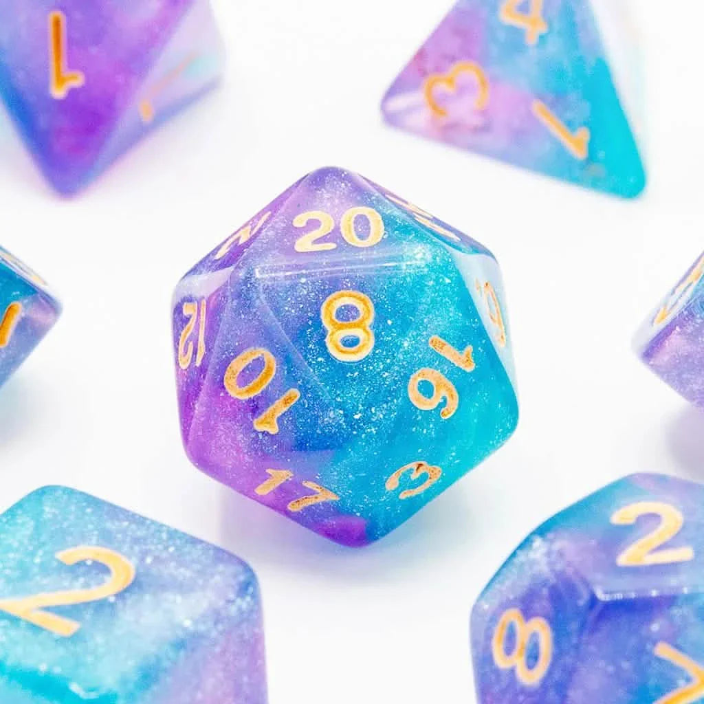 Icy Teal Twist | Soft Edge Dice | Acrylic | 7 Piece Set