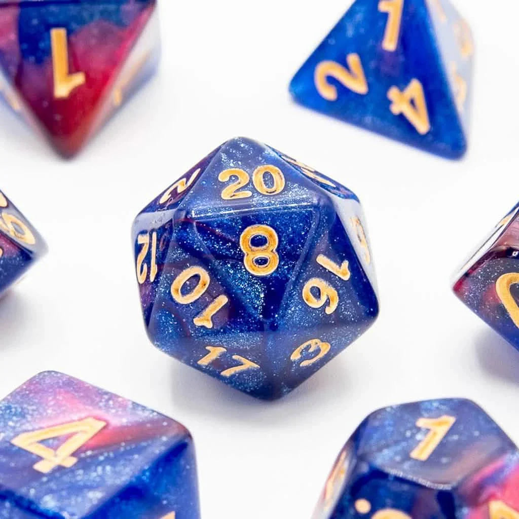 Berry Cosmos | Soft Edge Dice | Acrylic | 7 Piece Set