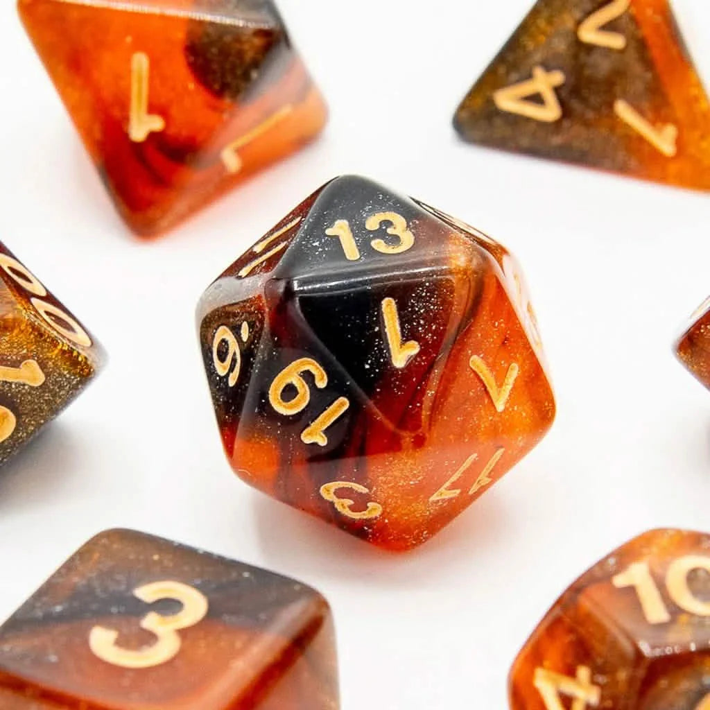 Golden Licorice | Soft Edge Dice | Acrylic | 7 Piece Set